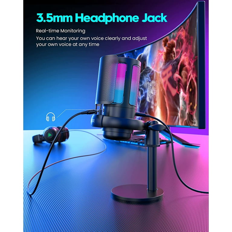 COCONISE RGB Symphony Lights Gaming Microphone, Cardioid Polar Pattern,  3.5mm Jack, USB, 180cm Detachable Data Cable