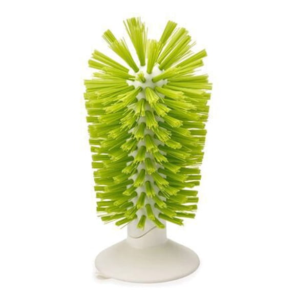 Hengkaising Cepillo de vidrio con ventosa vertical que se mantiene en el fregadero, cerdas, exfoliante, limpieza de botellas de cocina, lavado (verde)