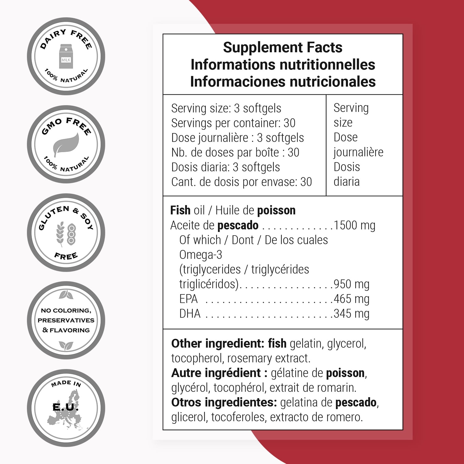 SuperSmart - Super Omega 3 1500mg per Day - EPA & DHA Fatty Acids - Omega 3 Supplement - Fish Oil from Sustainable Fisheries | Non-GMO & Gluten Free - 90 Softgels
