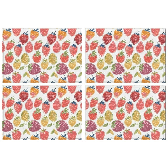 Colorful Strawberry Plants Fruit Leaf Summer Placemats Table Placemats Set Of 4-Linen Kitchen Washable Placemats Table Mats 11.8"x17.7" Non-Slip Heat Resistant