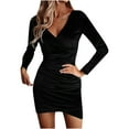 thumbnail image 1 of Vestido de fiesta plisado de manga larga para mujer de otoño e invierno con cuello en V sólido adelgazante Fridja  NMB4735, 1 of 6