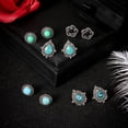 thumbnail image 3 of Ziurtnc 5 Pairs Women Ear Studs Retro Ethnic Style Faux Turquoise Bohemian Hollow Smooth Anti-allergy Ear Decoration Jewelry Lady Stud Earrings, 3 of 7