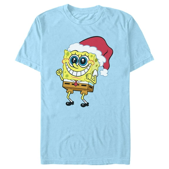 Men's SpongeBob SquarePants Excited Santa Graphic Tee Light Blue Medium