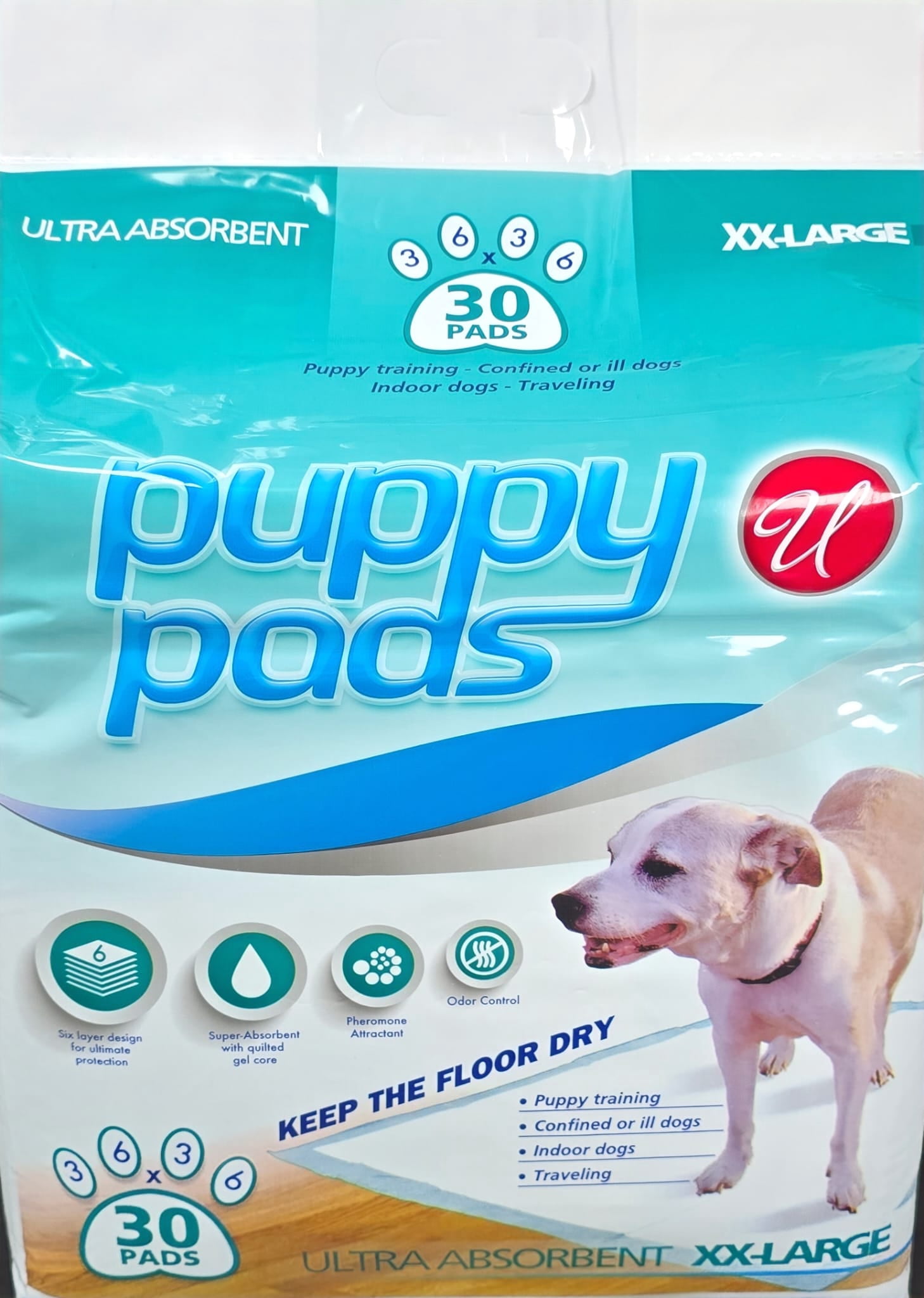 (4 pack) Universal Dog Training Pads - Ultra Absorbent, 6 Layer 36 x 36, Confined or Ill Dogs, Odor Control, Antibacterial Super Absorbent With Quilted Gel Core