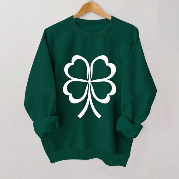 St Patricks Day Shirt for Girls, Four Leaf Clover Sweatshirt Long Sleeve Crewneck, 100% Cotton Green Holiday Top for Kids Youth,Size 2-3T