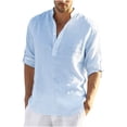 thumbnail image 1 of Cárdigan para hombre, camisa de algodón y lino con cuello en V, camisa informal holgada con cuello levantado para jóvenes Odeerbi ODB-3, 1 of 6