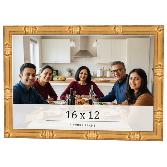 16x12 Frame Gold Bamboo Solid Wood Picture Frame | 1 Inch Moulding Width | Interior Frame Depth