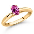 thumbnail image 2 of Gem Stone King 0.50 Ct Oval Pink Created Sapphire 10K Yellow Gold Solitaire Engagement Ring, 2 of 4