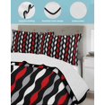 thumbnail image 4 of Quilts Queen Size Bedding Set, Red Grey Striped Lightweight Quilted Comforter, Modern Abstract Geometric Stripes Soft Reversible Bedspread Coverlet with Pillow Covers for All Season, 90" x 96", 4 of 7