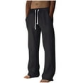 thumbnail image 2 of ibuvkizy Mens Linen Pants with Pockets Elastic Waist Drawstring Ventilate Fashion Loose Casual Solid Color Summer Beach Full Length Straight Leg Trousers,Sizes S-3XL, 2 of 9