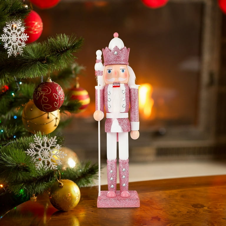 NOLITOY Christmas Nutcracker Traditional Wooden Nutcracker Pink