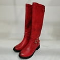 thumbnail image 5 of Wyzesi Bottes Rouges pour Femmes Commerce Extérieur Automne et Hiver Bottes pour Femmes Talon Cowboy Talon Bas Boucle de Ceinture Bottes Hautes Bottes d'Hiver Froid pour Femmes, 5 of 5
