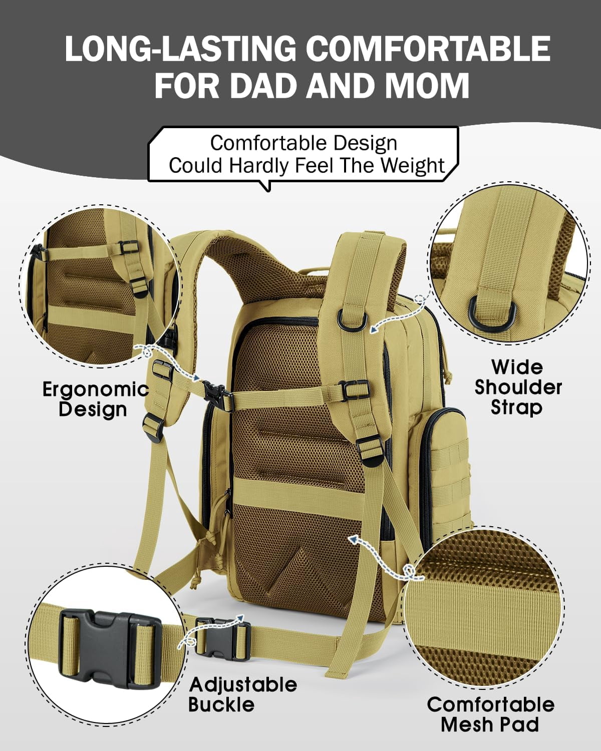 MIRACOL Diaper Bag Backpack for Dad: 40L Large Capacity Tactical Dad Bag with 16+ Organized Pockets - 900D Fabric Military-Style for Travel, Outdoor & Daycare Essentials (Tan)
