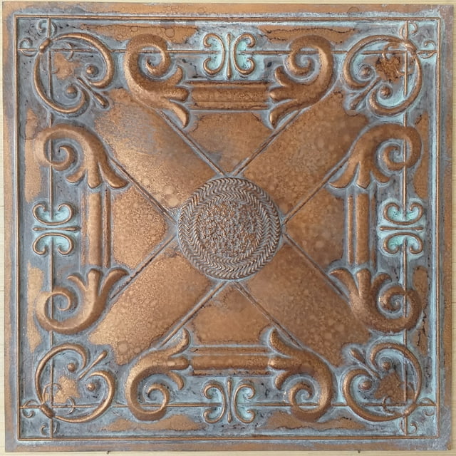 Drop-In, Glue-Up 2'x2' Faux Tin PVC Ceiling Tile , Weathered Copper, Pack of 25
