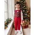 thumbnail image 3 of Cjfdfy Toddler Baby Boy Christmas Gentleman Outfit Button Long Sleeve Shirt With Bow Tie And Plaid Vest Elastic Pants 3Pcs Kids Cute My First Christmas Fall Winter Formal Outfits 6M-8Y, 3 of 9