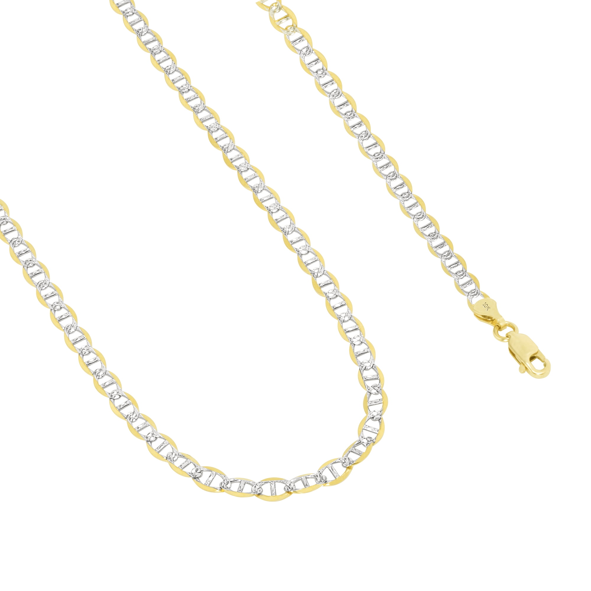 Nuragold 10k Real Yellow Gold Solid Mariner 4mm Anchor Chain Pave Diamond Cut Necklace (16"-30") Two Tone Italian Jewelry for Men & Women