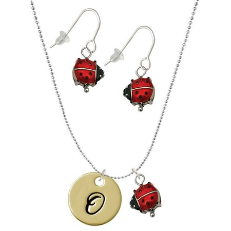 Delight Jewelry Goldtone Large Disc Letter – O – 3/4 Red Lucky Ladybug Necklace and Dangle Earrings Set Delight Jewelry Goldtone Large Disc Letter – O – 3/4 Red Lucky Ladybug Necklace and Dangle Earrings Set