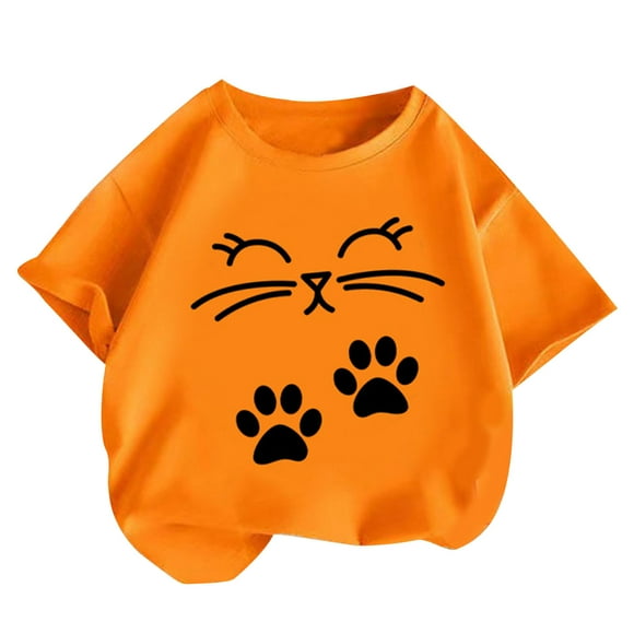 Summer Kids T Shirt Flower Cat Graphic Shirt Girls Floral Tops White Short Sleeve Wild Tee Cute Animal Cartoon Cat T-Shirt
