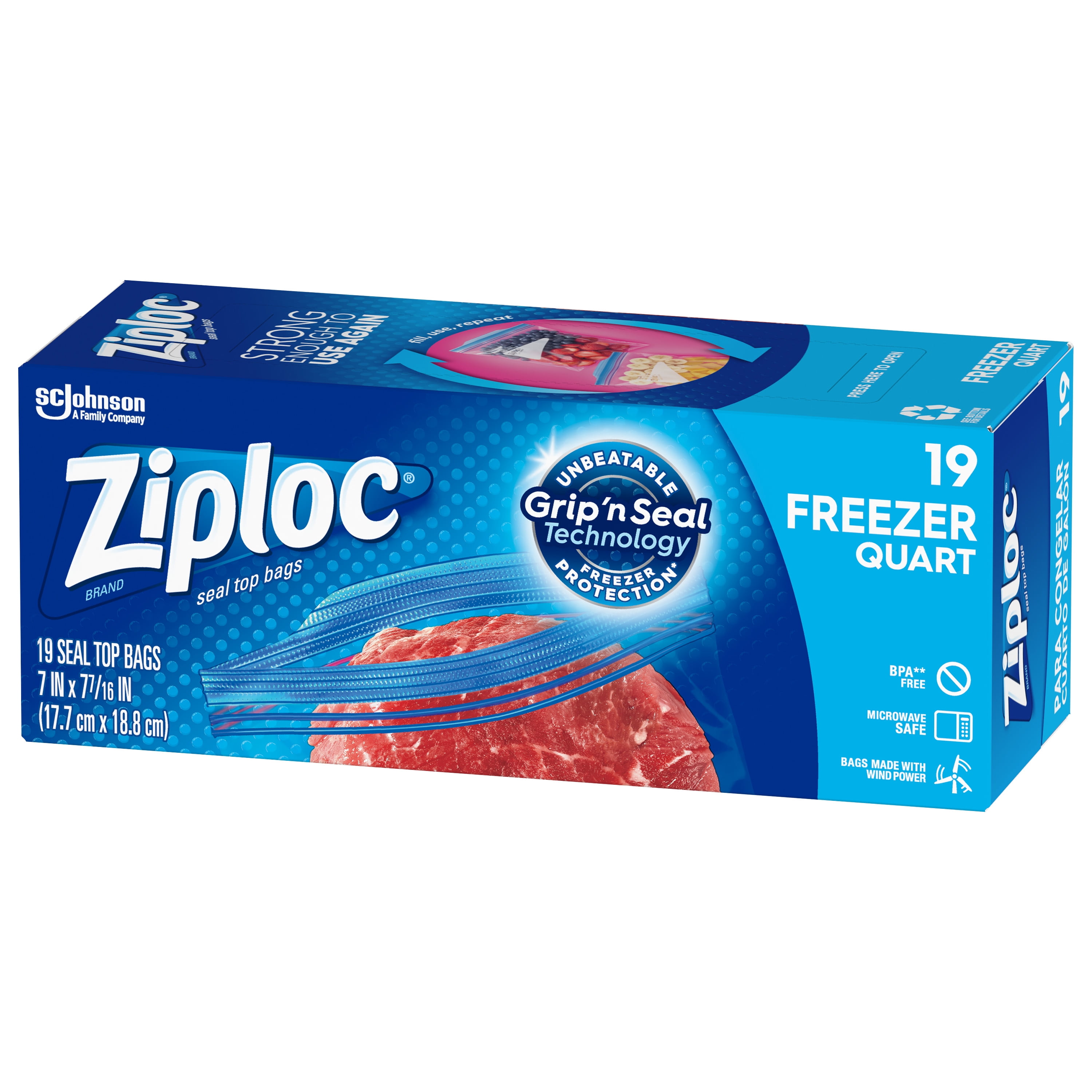 ZiplocÆ Brand Freezer Bags with Grip 'n Seal Technology, Quart, 50