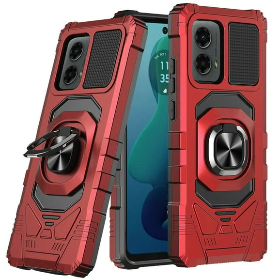 For Motorola Moto G 5G 2024 Robotic Hybrid with Magnetic Ring Stand Case Cover - Red