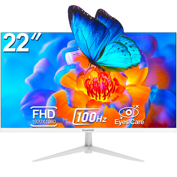 Gawfolk 22" Inch Computer Monitor, FHD 1080p 100Hz Ultra-Thin Bezel-less VA Display, HDMI VGA PC Monitor Home Office Movies