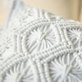 thumbnail image 5 of Phantoscope 100% Cotton Handmade Crochet with Tassels Boho Series Woven Checked Throw Pillow, 18" x 18", White, 1 Pack, 5 of 7