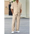 thumbnail image 5 of 2 Piece Men's Outfits Textured Button Short Sleeve Shirt Drawstring Waist Loose Pants Set Tracksuits Vacation Outfit White XXL, 5 of 6