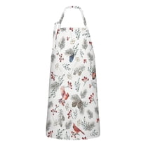 White Christmas Bird and Pine Apron-Garden Aprons for Women with Pockets-Cotton Linen Waterproof Kitchen Cooking Gardening Aprons Adjustable for Kitchen,Cooking,BBQ and Salon 32"x27"