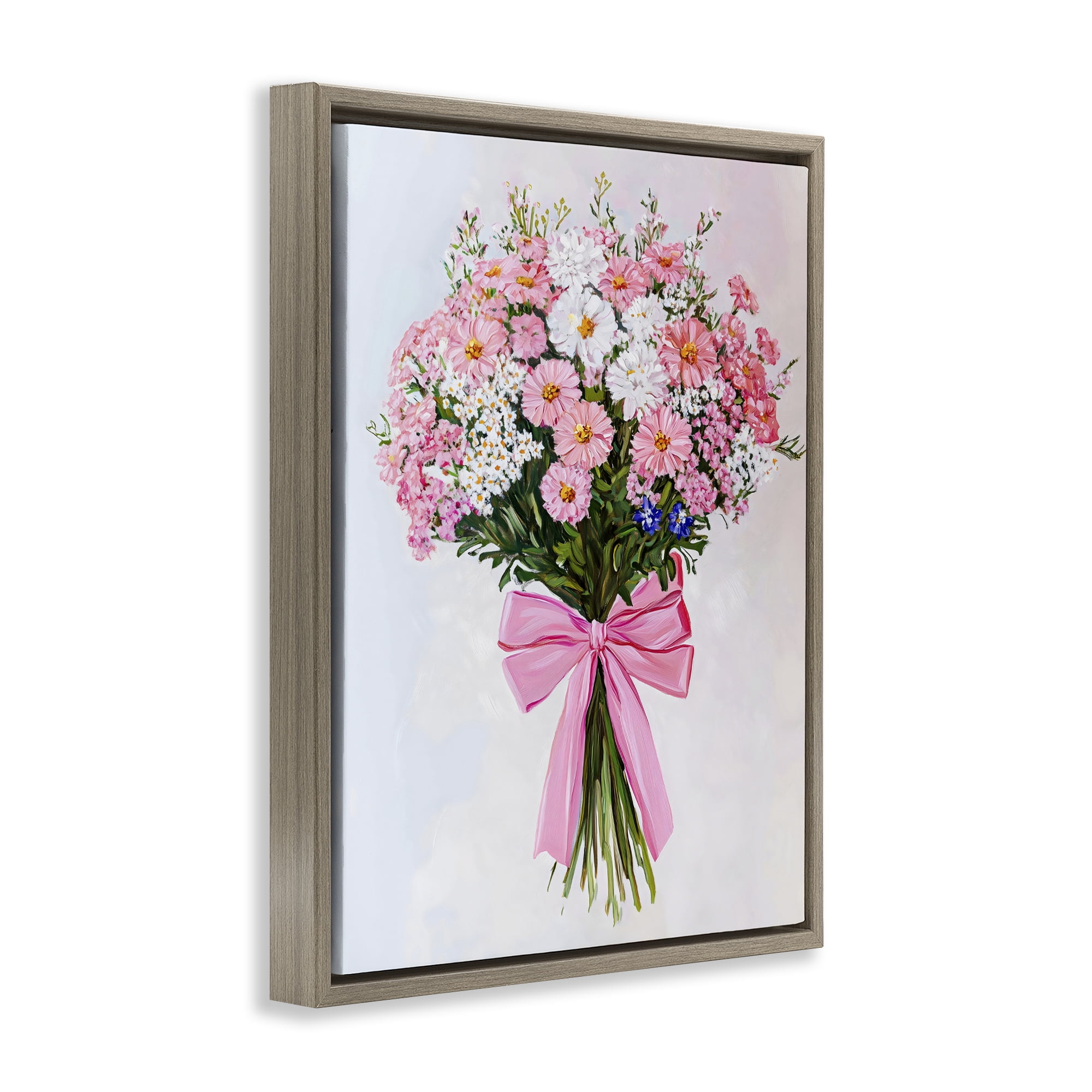 Stupell Industries Pink & White Tied Flower Bouquet Brown Framed Floater Canvas Wall Art, design by The Prints Vibe