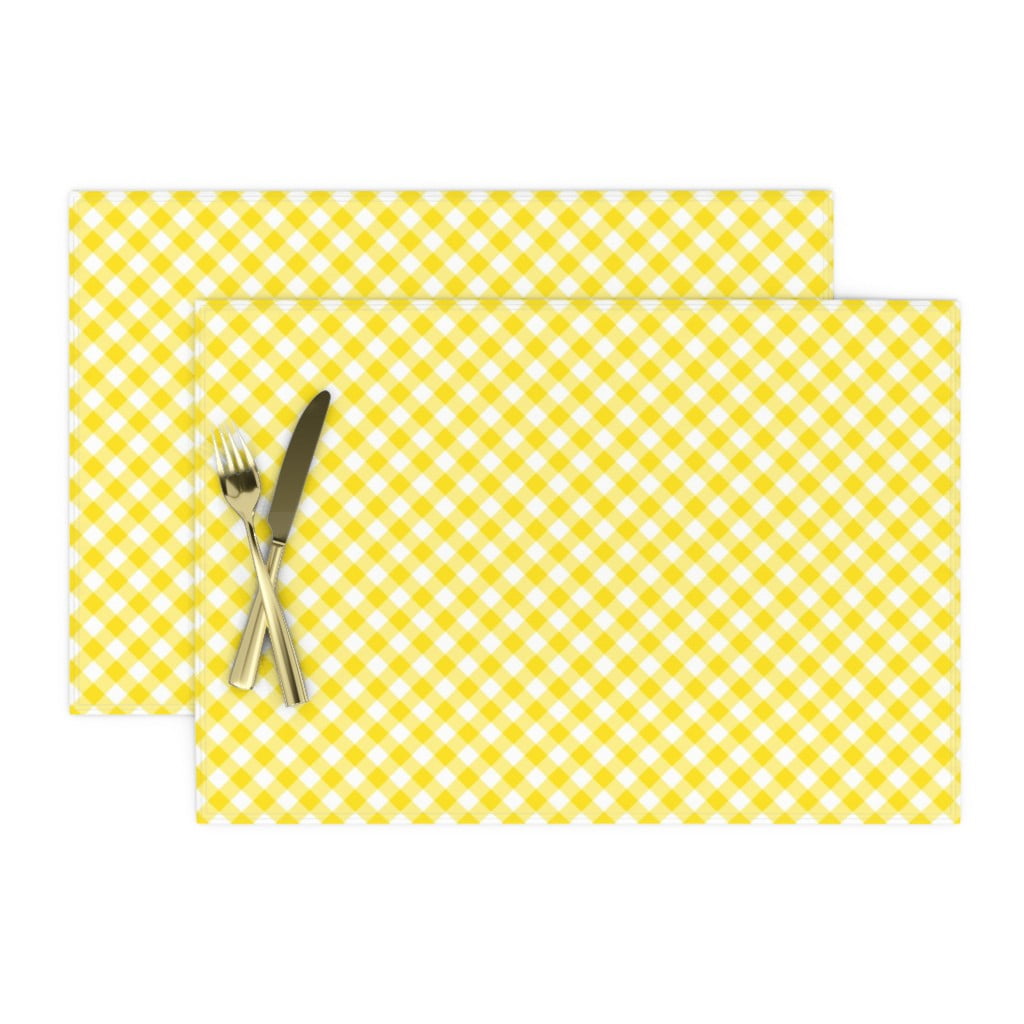Linen Cotton Canvas Placemats (Set of 2) Checks Summer Plaid Yellow