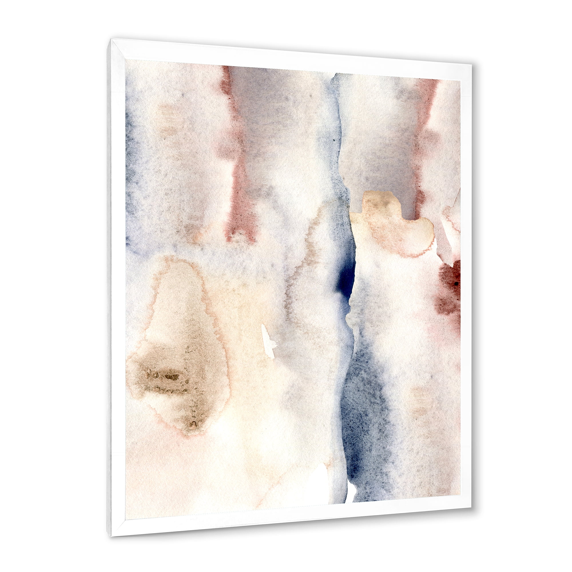 Designart 'Pastel Abstract With Pink Dark Blue and Gray Spots' Modern Framed Art Print