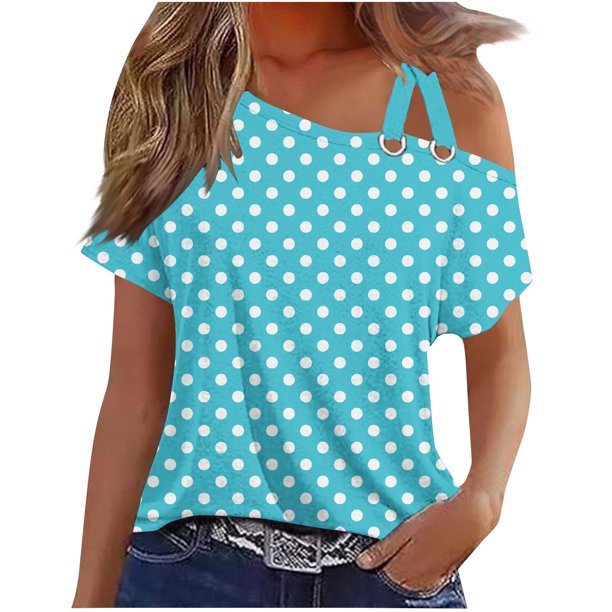 Tops de Ajuste Suelto para las Mujeres Moda Impresa Doble Suspensión Manga Corta Top Suelto, Blusa Casual Ligera
