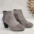 thumbnail image 5 of Lovzfmll Wide Calf Boots for Women, Ankle Boots High Heel Round Toe Back Zipper, Block Heel Booties Chelsea Boots Casual Gray Boots, 5 of 9
