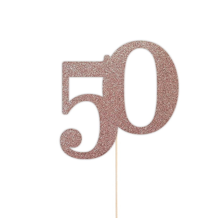 50 Cake Topper 50th Birthday Theme Glitter Rose Gold - Walmart.com