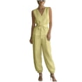 thumbnail image 2 of Pounoo Women's Jumpsuits V Neck Sleeveless Tie Waist Solid Jumpsuit Daily Wear Lightweight Breathable Loose Fit Casual Jumpsuits Gift, 2 of 7