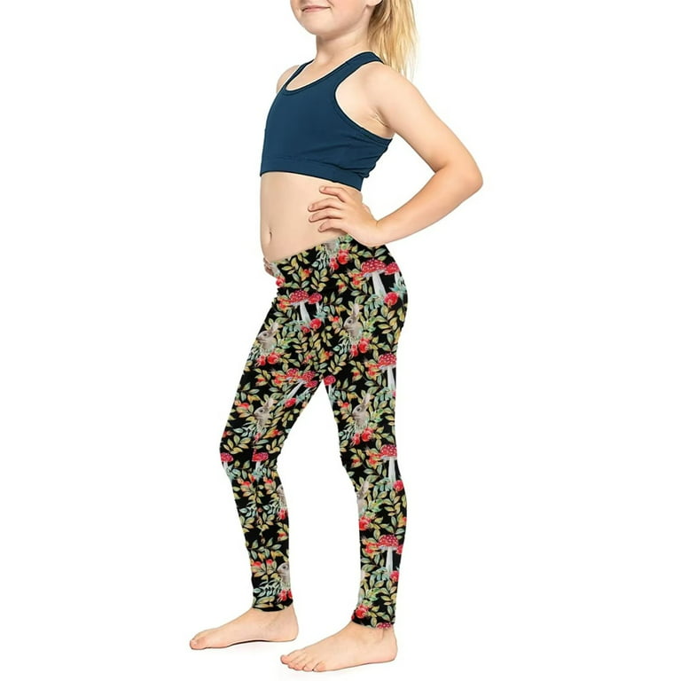 FKELYI Mushroom and Rabbit Kids Leggings Size 12-13 Years Elastic School Yoga  Pants High Waisted Quick Drying Home Active Children Girls Tights 