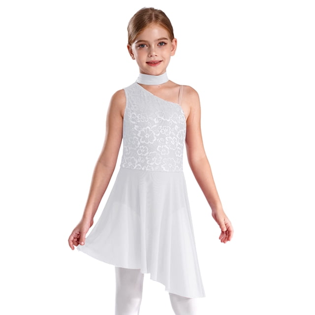 Yartina Justaucorps-Robe de Danse Ballet pour Filles Enfants Tenue de Danse Lyrique Sans Manches Performance sur Scène Blanc 16