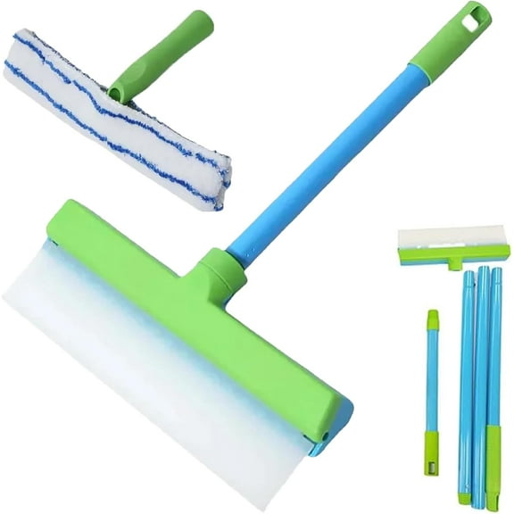 3-in-1 Window Cleaning Kit with Silicone Squeegee & Microfiber Scrubber for Glass, Mirrors, Shower Doors & Car Windows