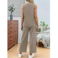thumbnail image 6 of Two Piece Sets for Women Summer Outfits Lounge Sets Mock Neck Tops Wide Leg Crop Pants Vacation Travel Outfits Khaki XL, 6 of 8
