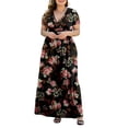 thumbnail image 3 of Women's Tunic Casual Floral Print Short Sleeve V Neck Maxi Dress, Black, Size 3XL, 3 of 6