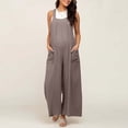 thumbnail image 4 of Joau Women's Maternity Bib Overalls Cotton Linen One Piece Jumpsuits Sleeveless Casual Loose Comfy Wide Leg Pants Romper Pregnant Clothes with Pockets, 4 of 7