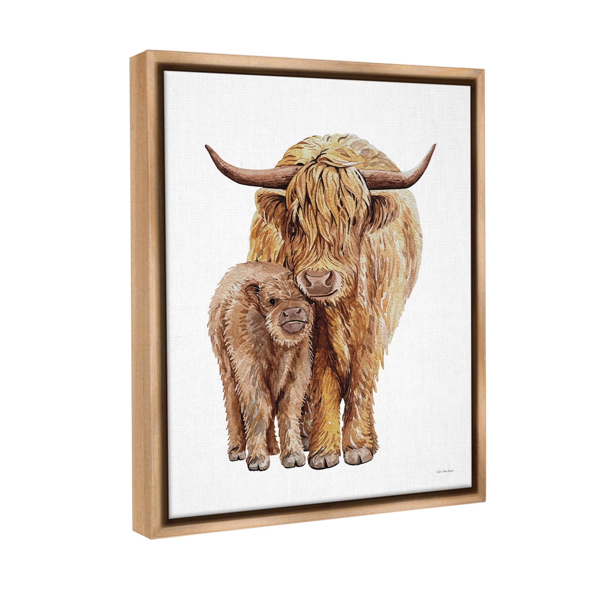 Stupell Industries Minimal Cattle & Calf Animals & Insects Painting Brown Floater Framed Canvas Art Print Wall Art, 25 x 31