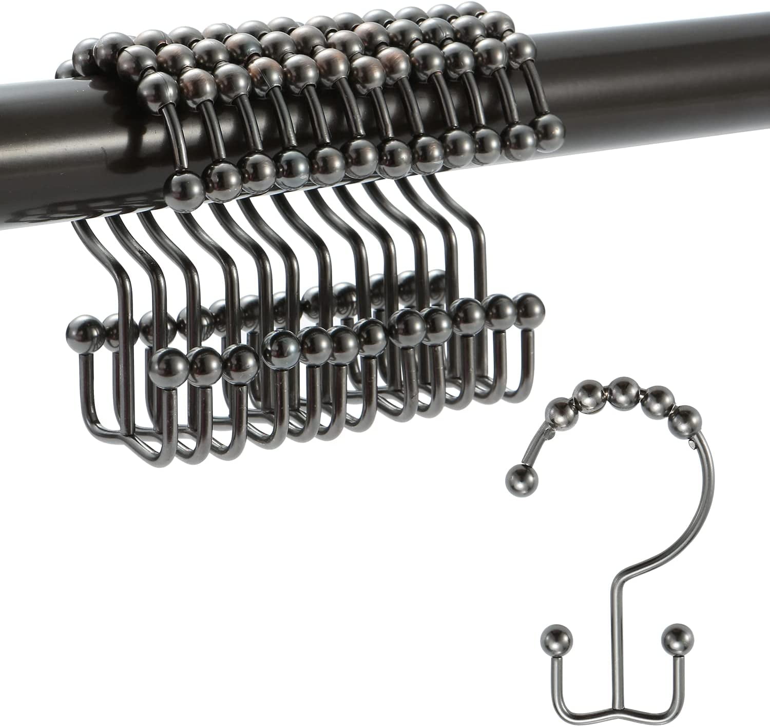 Shower Curtain Hooks Rings, Double Sided Shower Hooks Rust Proof for Bathroom Shower Rods