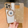 thumbnail image 2 of Compatible with iPhone 14 Pro Max Magnetic Glitter Case, Luxury Plating Cute Bling Clear Phone Case, Compatible with MagSafe for Women Girls with Camera Protector Back Cover-Gold, 2 of 10