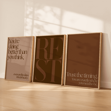 Brown Bedroom Rest Quote Minimalist Poster Set 3 Prints Set 3 , Poster Only