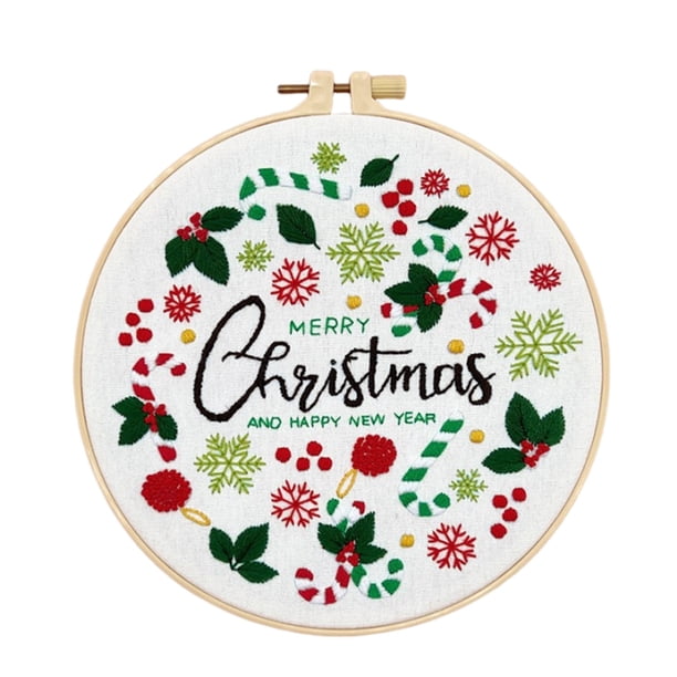 Decoraciones de Navidad para el Hogar Dibujos Animados de Navidad Bordado Inglés Diy Material Embalaje Redondo Bordado Lus Decoración de la Sala de Estar Colgante Decoraciones Del Hogar para la Sala D