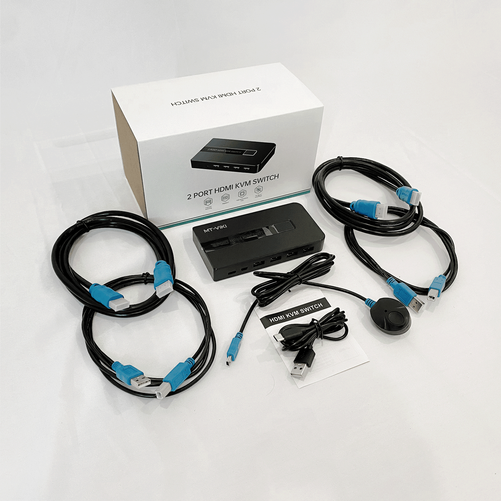 KVM Switch HDMI 2 port Boxes, MT-VIKI 4K@30hz USB HDMI KVM Console for 2 PCs share 1 HD Monitor and Keyboard Mouse with 2 HDMI USB Cables + Desktop Selector