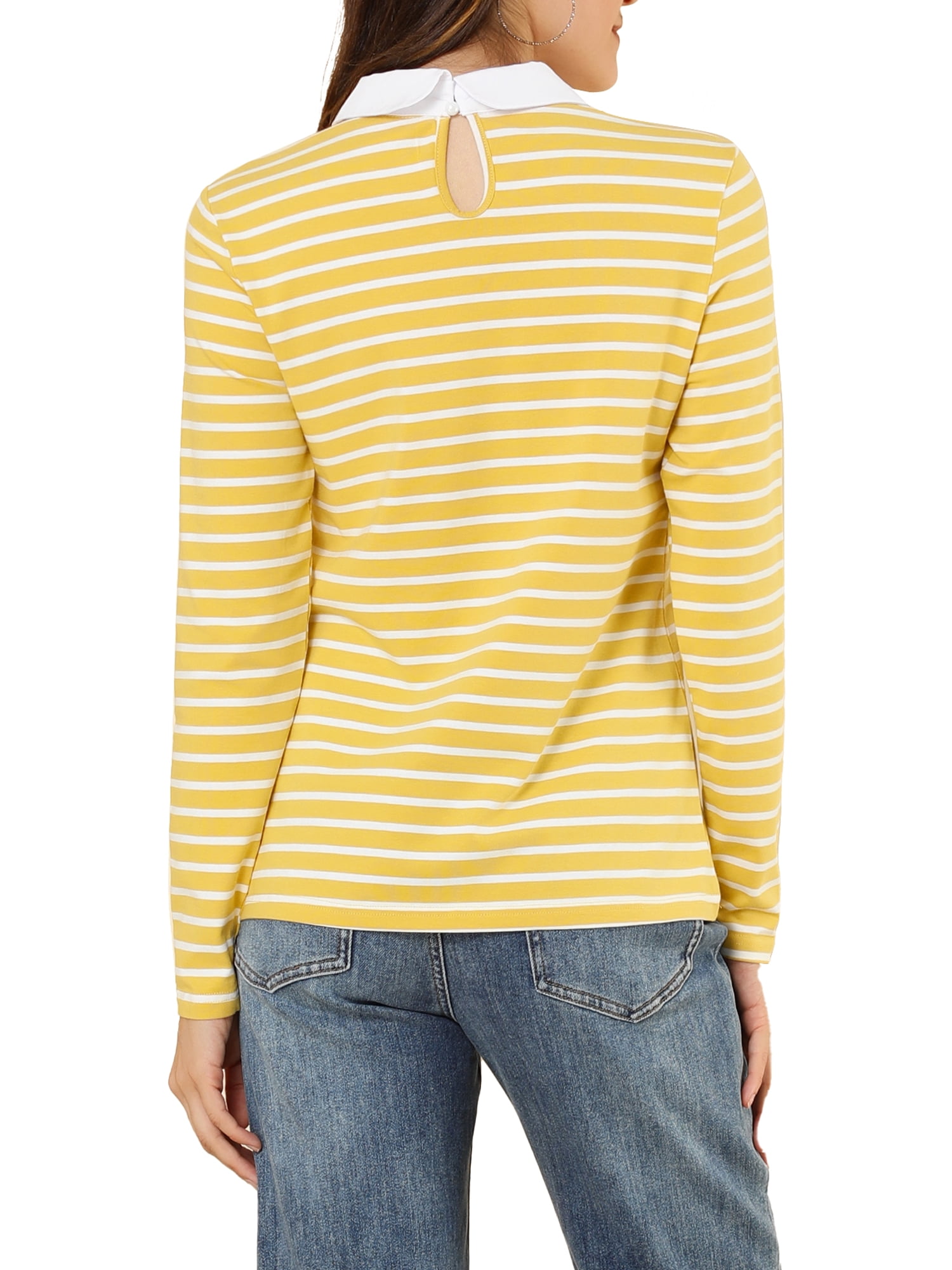 DARING DIVA Peter Pan Collar Striped Top M Yellow