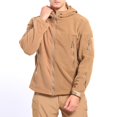 thumbnail image 2 of Mens Windbreaker Jackets Man Solid-Color Plush Multi-Pocket Zipper Outdoor Sports Charging Warm Long Sleeve Hooded Outwear Jacket Khaki L Windbreaker Front-Zip Jacket, 2 of 7