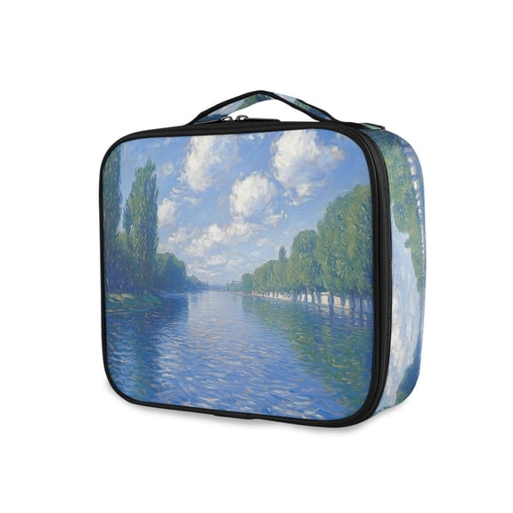 FORMRS Travel Makeup Bag Large Capacity Train Case Cosmetic Organizer with Adjustable Dividers, Blue Sky and River